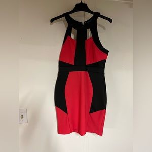 Black and dark reddish pink mini VENUS dress